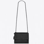 Fake Saint Laurent Sunset Medium All Black Chain Bag Crocodile-embossed Leather