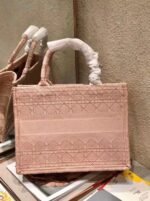 Dior Medium Book Tote Bag Knockoff in Pink Cannage Embroidered Canvas - Image 4