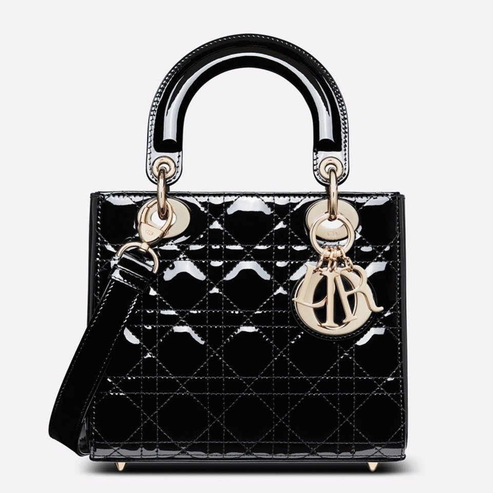 15B7745A-E391-EC8D-6E8B-D93DDE70FCD1.jpg Dior Small Lady Dior Bag Knockoff in Black Patent Cannage Calfskin - Image 1