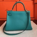 Blue Paon Clemence Fake Hermes Kelly Retourne 32cm Handbag - Image 4