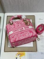 Dior Lady D-Lite Medium Bag Replica in Fluorescent Pink Toile de Jouy Reverse Embroidery - Image 8