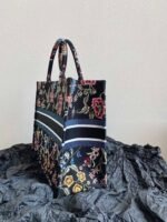 Dior Large Book Tote Bag Fake in Black Dior Petites Fleurs Embroidery - Image 2