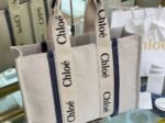 Top Quality Replica Chloe Large Woody Tote Bag in Canvas with Blue Leather Strips - Image 2
