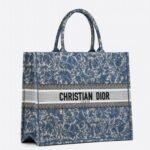 Dior Large Book Tote Bag Replica in Blue Brocart Denim-Effect Embroidery