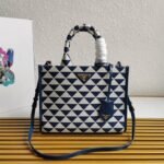 Prada Symbole Small Bag Knockoff in White/Blue Jacquard Fabric - Image 6