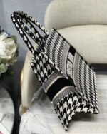 Dior Medium Book Tote Bag Replica in Black Houndstooth Embroidery - Image 2