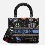 Dior Lady D-Lite Medium Bag Faux in Black Pixel Zodiac Embroidery
