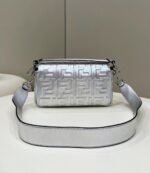 Top Quality Fake Fendi Large Baguette Bag In Silver FF Metallic Leather - Image 6