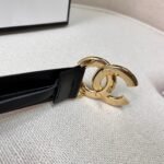 Black Quilted Leather CC Logo Belt - Image 7