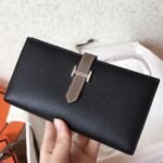 Black Taupe Fake Hermes Bearn Wallet