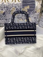 Dior Mini Book Tote Bag Imitation in Blue Velvet Oblique Embroidered - Image 3