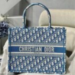 Dior Medium Book Tote Bag Knockoff in Blue Oblique Embroidery