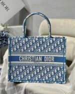 Dior Medium Book Tote Bag Knockoff in Blue Oblique Embroidery