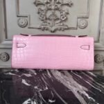 Pink Crocodile Replica Hermes Kelly Cut Clutch Feminine Tote - Image 6
