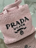 Prada Small Crochet Tote Bag Replica in Pink Raffia-effect Yarn - Image 8