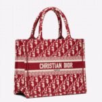 Dior Small Book Tote Bag Fake in Burgundy Dior Oblique Embroidery