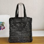Prada Small Tote Bag Replica in Black Woven Raffia - Image 2