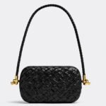 Replica Bottega Veneta Knot Minaudiere On Strap Black Foulard Intreccio Leather