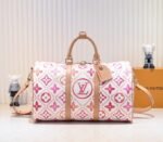 LV By The Pool Monogram Tiles Canvas Keepall 45 In Coral