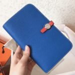 Blue piment leather fake Hermes Dogon duo wallet