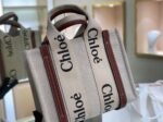 Top Quality Replica Chloe Small Woody Tote Bag in Canvas with Camel Leather Strips - Image 3