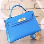 Blue Hydra Chevre Replica Hermes Kelly 20cm Petite Handbag