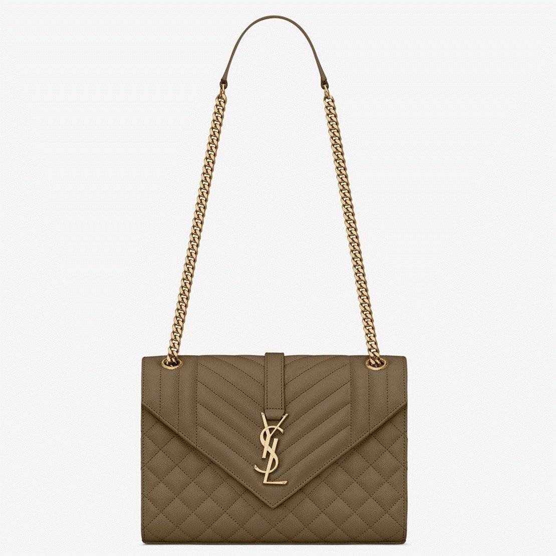 247AE84E-B978-BFD8-9C52-00F63680EE4A.jpg Fake Saint Laurent Envelope Medium Bag Khaki - Image 1