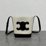 Top Quality Fake Celine Small Bucket Cuir Triomphe In White Textile - Image 4