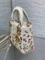 Dior Lady Dior Mini Bag Knockoff in White Calfskin with Multicolor Small Flowers - Image 3
