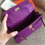 Cyclamen Epsom Knockoff Hermes Kelly Pochette Light Purple Clutch - Image 2