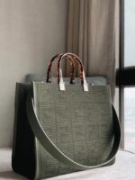 Top Quality Replica Fendi Sunshine Medium Tote Bag In Green FF Fabric - Image 9