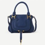 Top Quality Fake Chloe Marcie Small Double Carry Bag in Blue Grained Leather