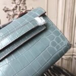 Blue Lin Crocodile Copy Hermes Kelly Cut Clutch Elegant Purse - Image 2