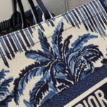 Dior Large Book Tote Bag Replica in Blue Dior Palms Embroidery - Image 4