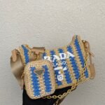Prada Re-Edition Bag Fake in Beige and Blue Stripe - Image 2