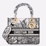 Dior Lady D-Lite Medium Bag Knockoff in White Toile de Jouy Voyage Embroidery
