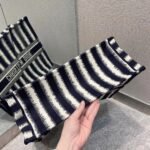 Dior Large Book Tote Bag Replica in Blue Stripes Embroidery - Image 5