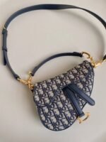 Dior Mini Saddle Bag Fake with Strap in Blue Oblique Jacquard - Image 3
