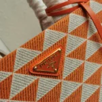 Prada Symbole Small Bag Fake in Orange/White Jacquard Fabric - Image 6