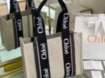 Top Quality Fake Chloe Large Woody Tote Bag in Canvas with Black Leather Strips - Image 4