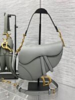 Dior Saddle Bag with Strap Fake in Grey Stone Grained Calfskin - Image 2