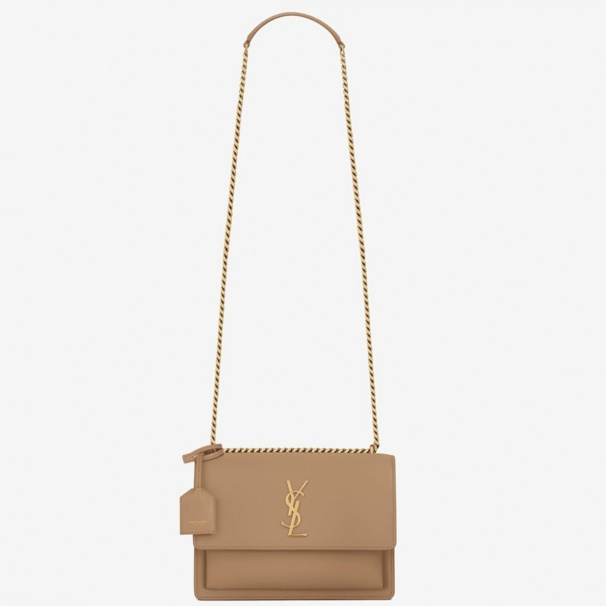 2A06E054-24AA-8DC3-0E98-D101F321206A.jpg Knockoff Saint Laurent Sunset Medium Chain Bag Taupe Calfskin - Image 1