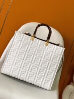 Top Quality Fake Fendi Sunshine Medium Tote Bag In White FF Calfskin - Image 10