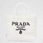 Prada Small Crochet Tote Bag Fake in White Raffia-effect Yarn