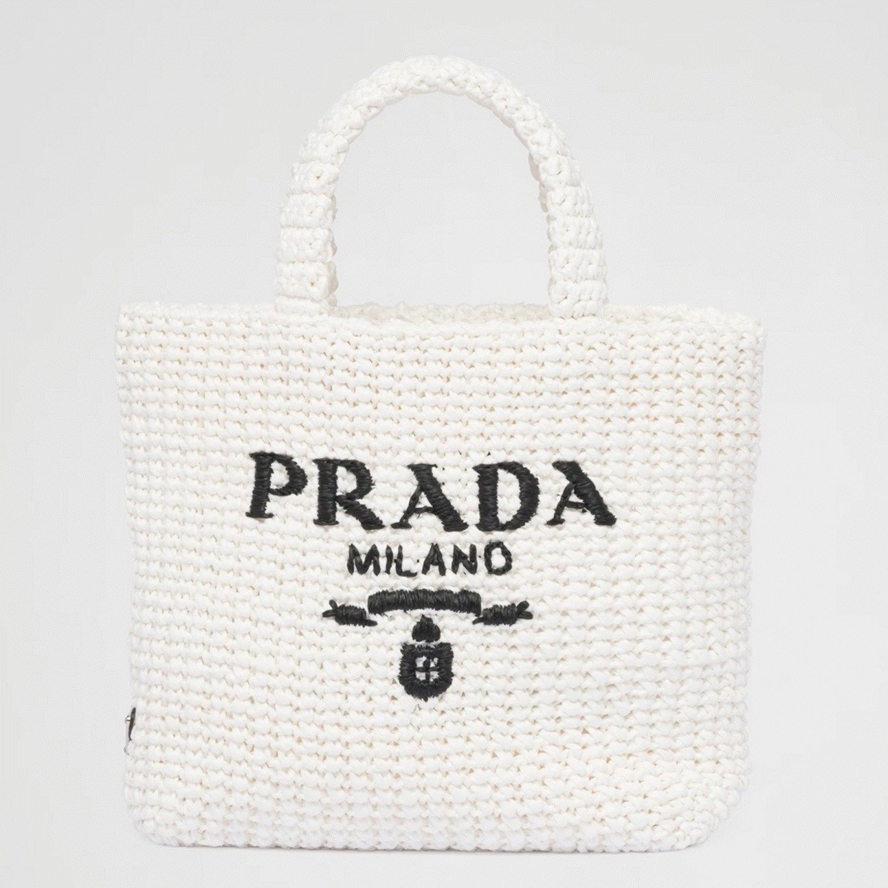 2AED5D41-B78A-5B3E-30E3-B53D30339812.jpg Prada Small Crochet Tote Bag Fake in White Raffia-effect Yarn - Image 1