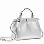 Top Quality Fake Fendi Peekaboo Mini Bag In Silver Metallic Lambskin