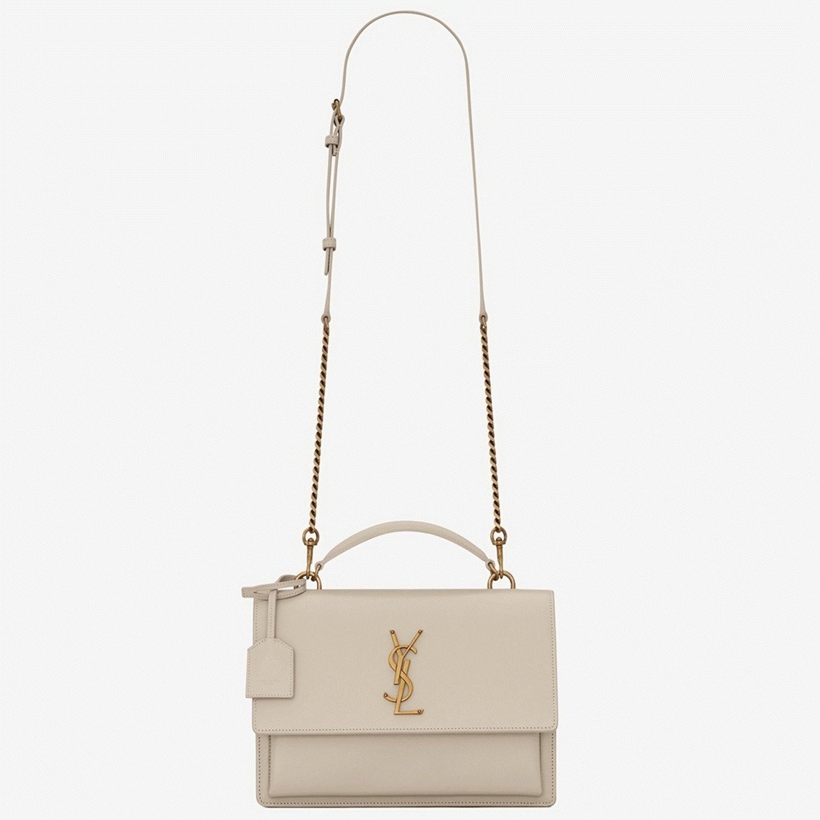 2BA23F27-46CE-1B28-D144-09C358A57855.jpg Knockoff Saint Laurent Sunset Medium Top Handle Bag White Calfskin - Image 1