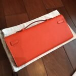 Orange Epsom Knockoff Hermes Kelly Cut Clutch Bold Handbag - Image 8
