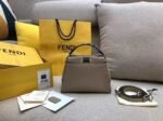 Top Quality Knockoff Fendi Peekaboo Mini Selleria Grey Bag with Python Leather Handle - Image 5