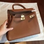 Gold Clemence Knockoff Hermes Kelly Retourne 28cm Classic Bag - Image 3